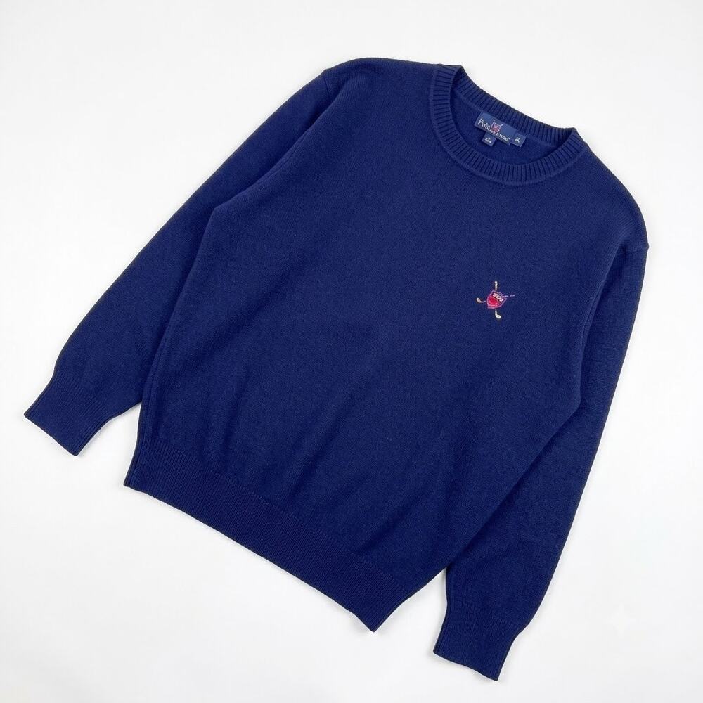 POLO Ralph Lauren Pure Cashmere Sweater Blue Golf Shield Logo Vintage Mens XL